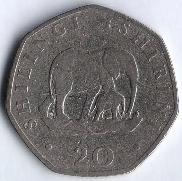 Монета 20 шиллингов. 1992 год, Танзания.