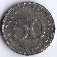 Монета 50 сентаво. 1974 год, Боливия.
