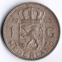 Монета 1 гульден. 1963 год, Нидерланды.