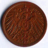 Монета 2 пфеннига. 1905 год (A), Германская империя.
