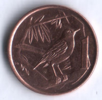 Монета 1 цент. 1996 год, Каймановы острова.