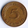 Монета 5 пфеннигов. 1970(J) год, ФРГ.