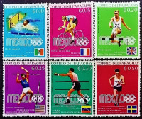 Набор марок (6 шт.). "Летние Олимпийские игры, Мехико`1968 (медали)". 1969 год, Парагвай.