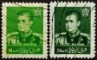 Набор почтовых марок (2 шт.). "Мухаммед Реза Пехлеви (III)". 1960 год, Иран.