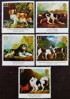 Набор марок (5 шт.). "Собаки - картины Джорджа Стаббса". 1991 годы, Великобритания.