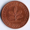 Монета 2 пфеннига. 1990(F) год, ФРГ.