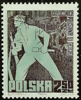 Марка почтовая. "20-летие восстания в Варшавском гетто". 1963 год, Польша.