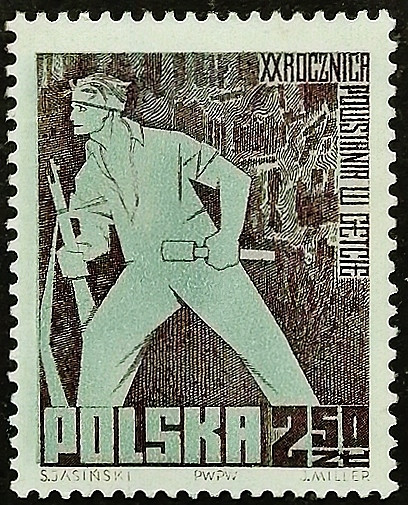 Марка почтовая. "20-летие восстания в Варшавском гетто". 1963 год, Польша.