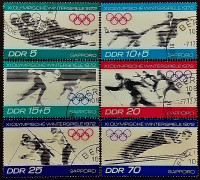 Набор почтовых марок  (6 шт.). "Зимние Олимпийские игры 1972 года - Саппоро". 1971 год, ГДР.