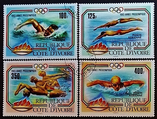 Набор почтовых марок (4 шт.). "Предолимпийский год". 1983 год, Кот д`Ивуар.