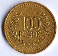 Монета 100 песо. 1995 год, Колумбия.