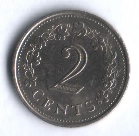 Монета 2 цента. 1976 год, Мальта.