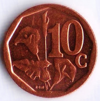 Монета 10 центов. 2017 год, ЮАР. Aforika Borwa.
