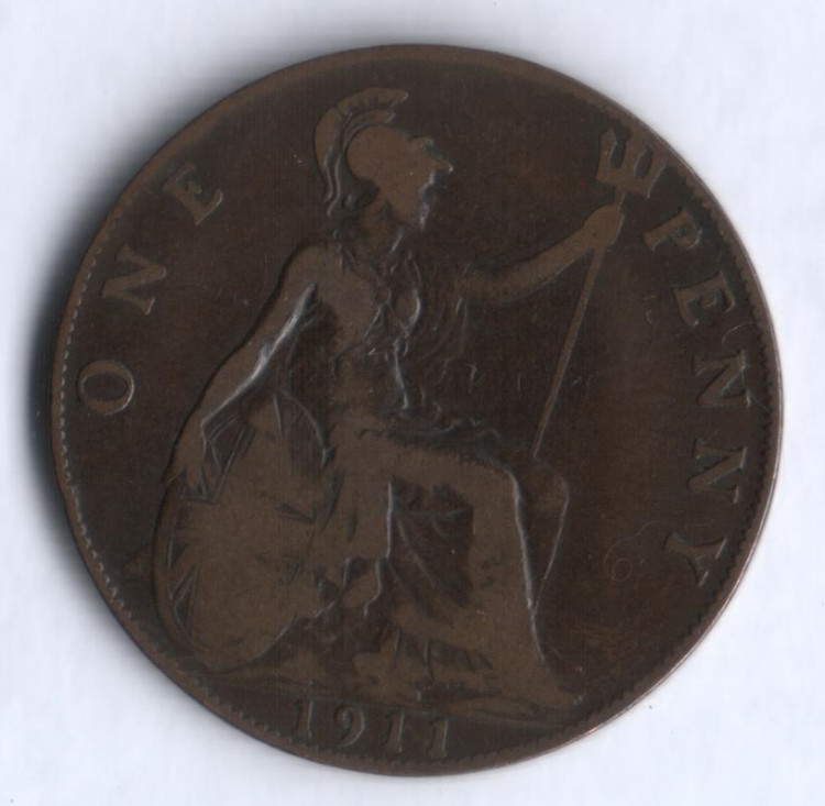 Монета 1 пенни. 1911 год, Великобритания.