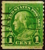 Почтовая марка (1 c.). "Бенджамин Франклин". 1923 год, США.