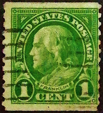 Почтовая марка (1 c.). "Бенджамин Франклин". 1923 год, США. Почтовая марка (1 c.). "Бенджамин Франклин". 1923 год, США.