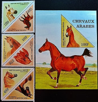 Набор марок (6 шт.) с блоком. "Лошади". 1997 год, Бенин.
