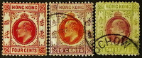 Набор почтовых марок (3 шт.). "Король Эдуард VII". 1903-1907 годы, Гонконг.