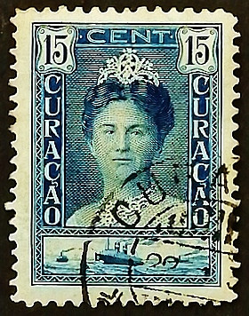Почтовая марка. "Королева Вильгельмина". 1928 год, Кюрасао.