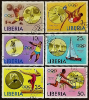 Набор почтовых марок (6 шт.). "Летние Олимпийские игры - Монреаль`1976". 1976 год, Либерия.