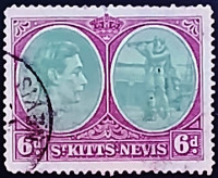 Почтовая марка (6 p.). "Король Георг VI". 1943 год, Сен-Китс и Невис.