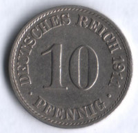 Монета 10 пфеннигов. 1911 год (A), Германская империя.