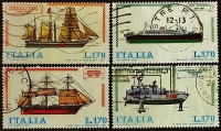 Набор почтовых марок (4 шт.). "Итальянское судостроение". 1977 год, Италия.