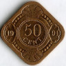 Монета 50 центов. 1991 год, Нидерландские Антильские острова.