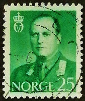Почтовая марка (25 ö.). "Король Олав V". 1958 год, Норвегия.