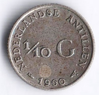 Монета ⅟₁₀ гульдена. 1960 год, Нидерландские Антильские острова.