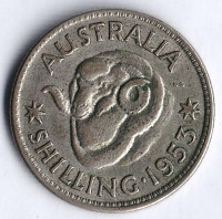 Монета 1 шиллинг. 1953(m) год, Австралия.