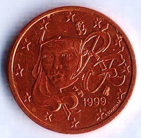 Монета 1 цент. 1999 год, Франция.
