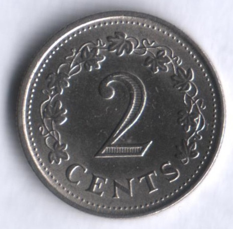 Монета 2 цента. 1977 год, Мальта.