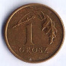 Монета 1 грош. 2009 год, Польша.