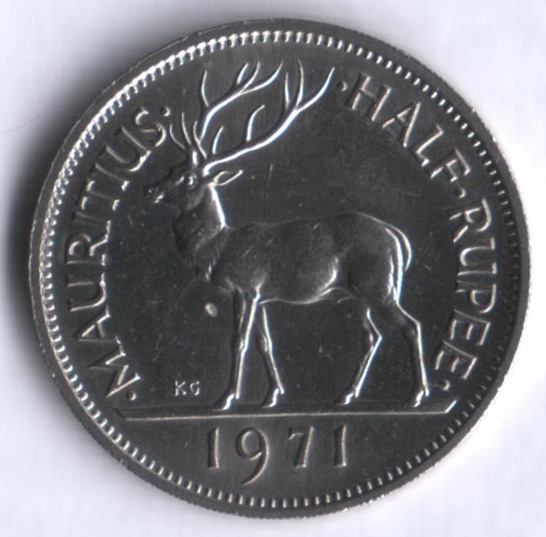Монета 1/2 рупии. 1971 год, Маврикий.