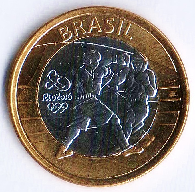 Монета 1 реал. 2016 год, Бразилия. Летние Олимпийские Игры "Рио-2016", бокс.