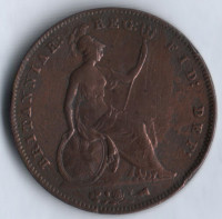 Монета 1 пенни. 1854 год, Великобритания.
