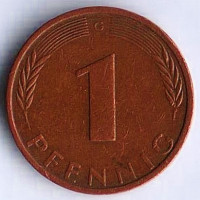 Монета 1 пфенниг. 1974(G) год, ФРГ.