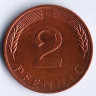 Монета 2 пфеннига. 1990(G) год, ФРГ.
