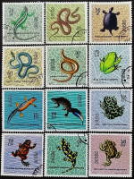 Набор почтовых марок (12 шт.). "Охраняемые рептилии и амфибии". 1963 год, Польша.