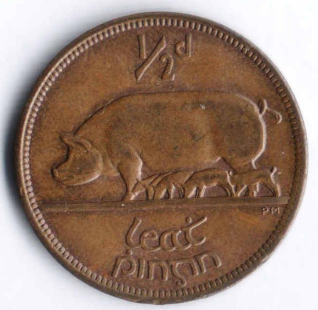 Монета 1/2 пенни. 1966 год, Ирландия.