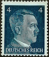 Марка почтовая (4 rpf.). "Адольф Гитлер". 1941 год, Германский рейх.