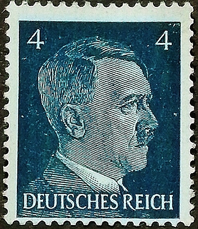 Марка почтовая (4 rpf.). "Адольф Гитлер". 1941 год, Германский рейх.