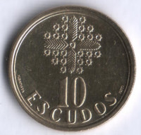 Монета 10 эскудо. 1999 год, Португалия.