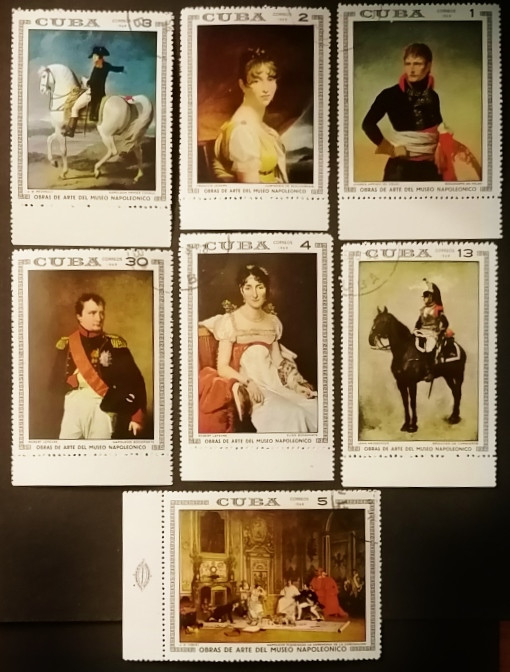 Набор почтовых марок  (7 шт.). "Картины из Музея Наполеона, Гавана". 1969 год, Куба.