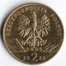Монета 2 злотых. 2006 год, Польша. Сурок.
