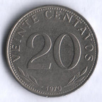Монета 20 сентаво. 1970 год, Боливия.
