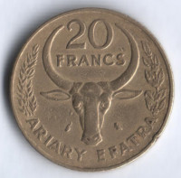 Монета 20 франков. 1989 год, Мадагаскар.