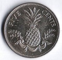 Монета 5 центов. 2004 год, Багамские острова.