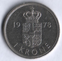 Монета 1 крона. 1978 год, Дания. S;B.